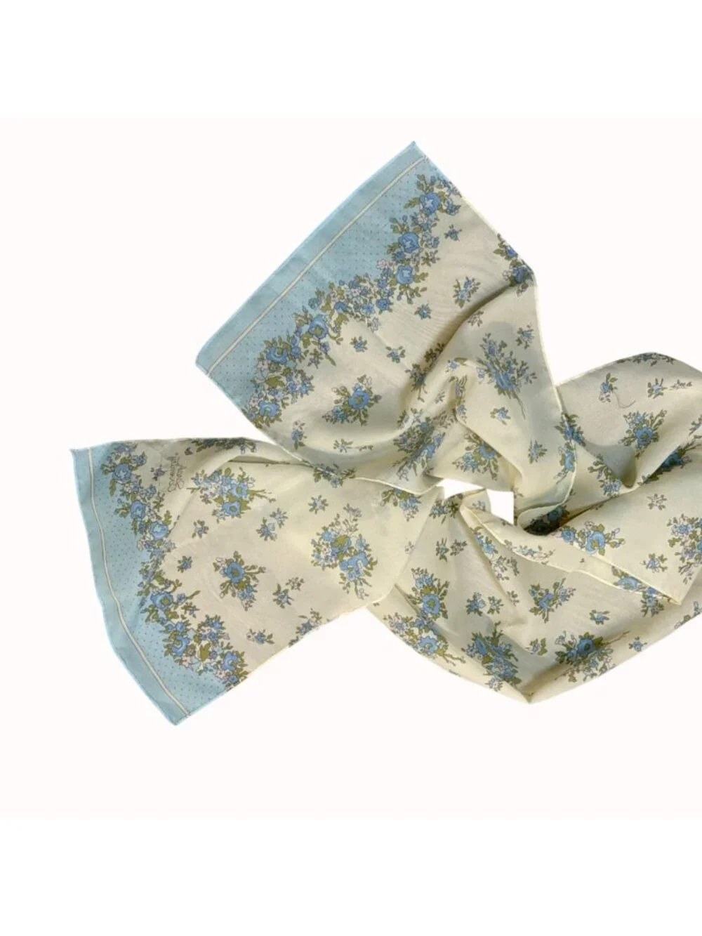Vintage Sarah Coventry Scarf Blue Floral Cream Lightweight Neck Wrap 10x48